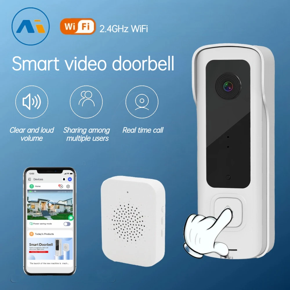 2.4GHz wifi Wireless smart HD video video doorbell home low-power   monitoring wide angle view Bidirectional Notify mobile phone