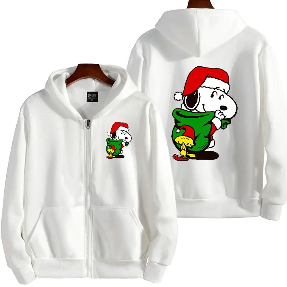 2024 New Snoopy Cartoon Anime Women Zipper Hoodie Spring Autumn Men Oversized Sweatshirt Merry Christmas Couple Jackets Coats