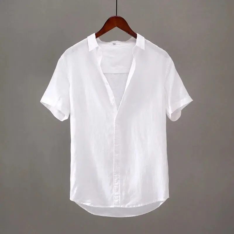 

Легкий хлопок и лен irt, мужские цветные повседневные свободные кроя ort Sve irt Soft Autumnal Faion Small Fre Sle