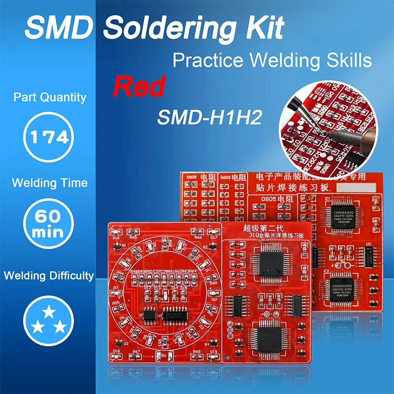 Juego de dos piezas de práctica de soldadura, placa de circuito SMD LED, componente electrónico SMT, Kit de PCB DIY, herramientas de proyecto, Kit de soldadura básico