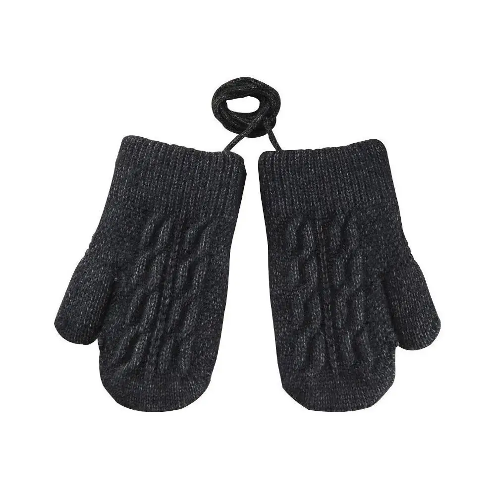 ถุงมือเด็กทารกสำหรับฤดูหนาว ถุงมือถักอุ่นแบบเต็มนิ้ว พร้อมสายคล้องคอ สำหรับเด็กแรกเกิดถึง 3 ปี