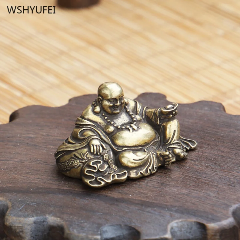 Brass Maitreya Laughing Buddha Desktop decor Sitting Buddha Buddha Bronze Statue Antique antique copper micro carved ornaments