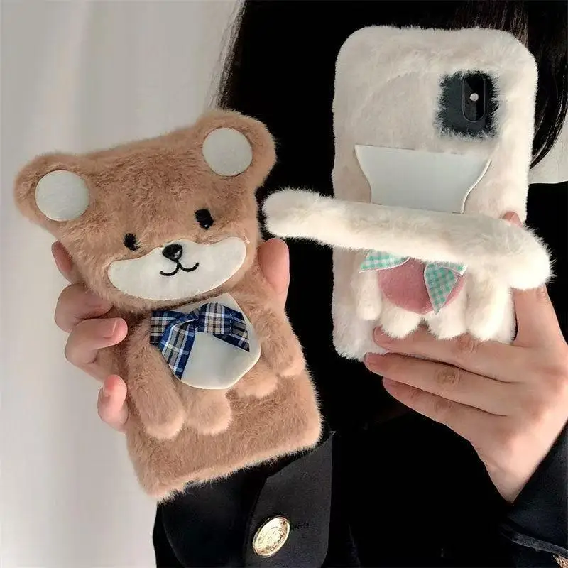 

Зимний пушистый чехол-держатель для телефона с медведем для Samsung S26 S21 S20 Ultra S10 S9 A14 A24 A34 A54 A13 A23 A33 A53 A73 A51 M13 Fur Shell