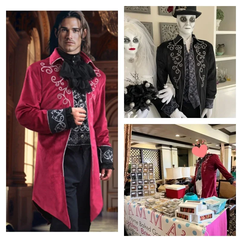 Retro Steampunk Gothic Embroidered Victorian Jacket Vintage Tailcoat Medieval Frock Coat Renaissance Costume For Men