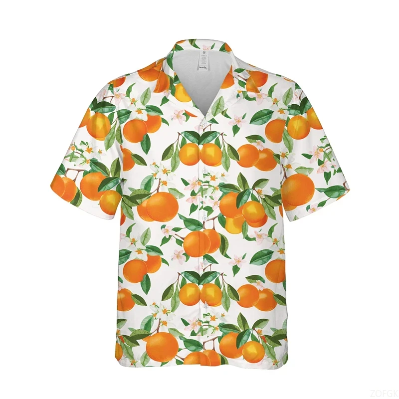 

Hawaiian Men's Shirt for Men Fashion 3D Print Fruit Orange Fruit Lapel Short Sleeves Summer Casual Male Clothing Button Shirts