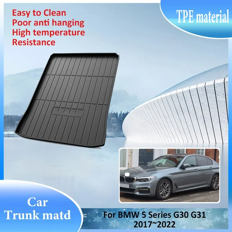 TPE Material Trunk Mat Rear For BMW 5 Series G30 G31 2017~2022 Cargo Liner Waterproof Protector Storage Pad Auto Accessories