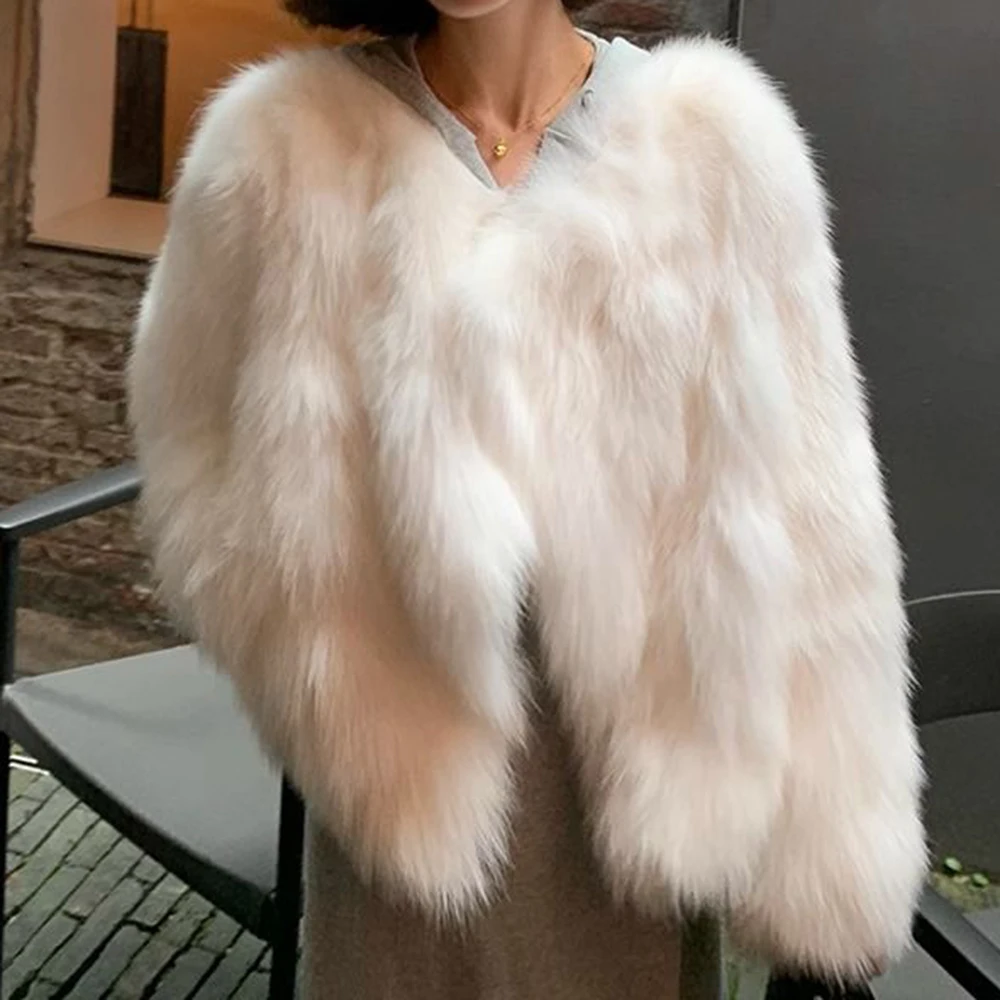 

Fur jacket for women, winter 2024, new style, hairy, young, off white, milk tea color, mocha light blue coat fur coat women