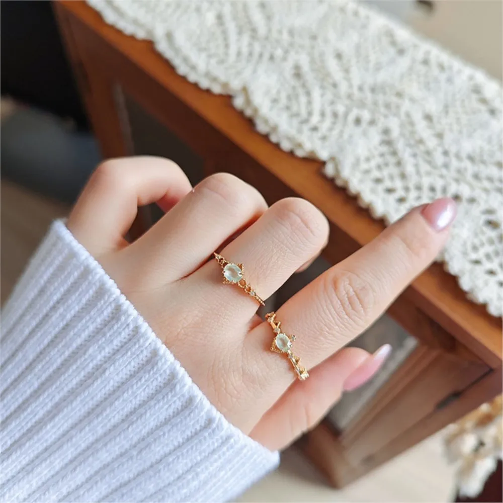 MOBUY خاتم الأحجار الكريمة الطبيعي Prehnite للنساء نمط المحكمة تاج أنيق فاخر 925 فضة الذهب Vermeil غرامة مجوهرات #3