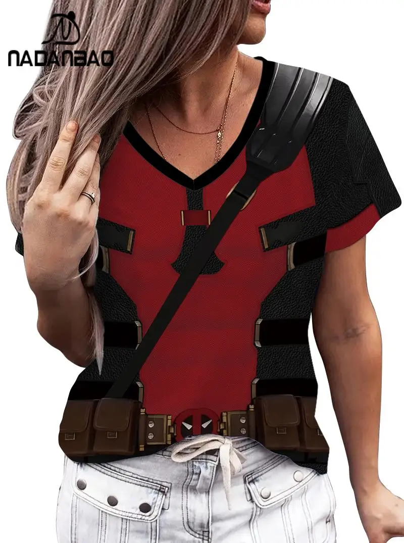 Nadanbao-Wolverine تأثيري تي شيرت للنساء ، طباعة deadpoo ، قمصان بأكمام قصيرة ، ملابس V-Neck ، قمم حزب الكرنفال ، جديد