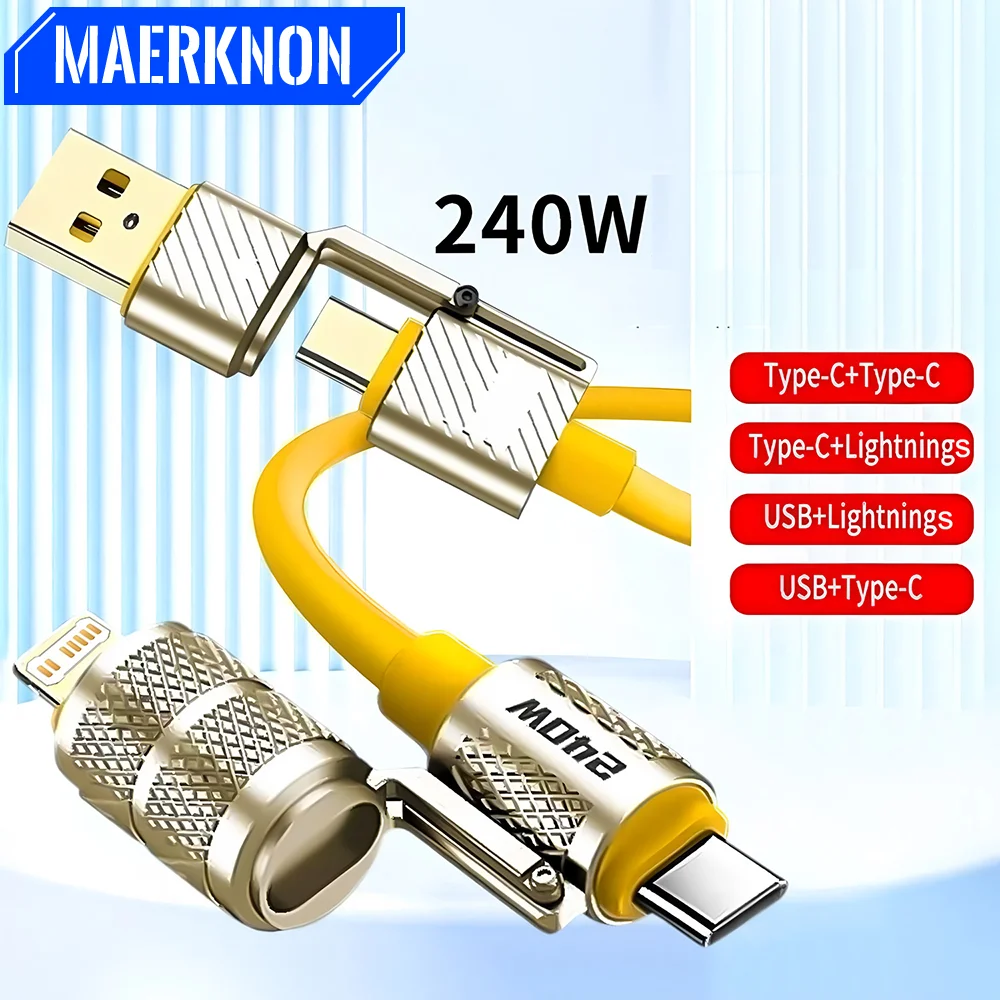 

4-in-1 Data Cable 240W Multifunctional Fast Charging Cable USB/TypeC+Lightnings Quick Cord For iPhone 16 Samsung Huawei Xiaomi