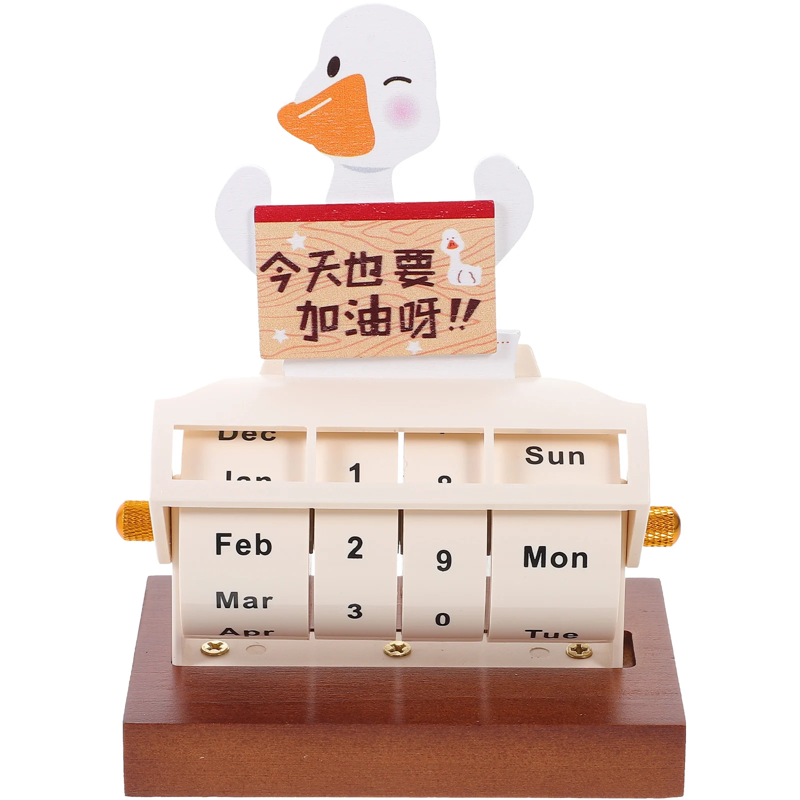 

1pc Creative Wooden Perpetual Rotating Block Calendar For Office Home Decorative Use 2024 Mini Duck Cartoon Design Standing Desk