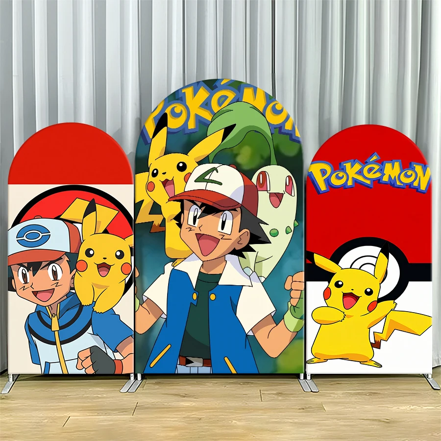 ポケモンピカチュウ漫画ゲームアーチ背景幕カバー子供の誕生日パーティーの装飾ベビーシャワーの写真ブースの装飾