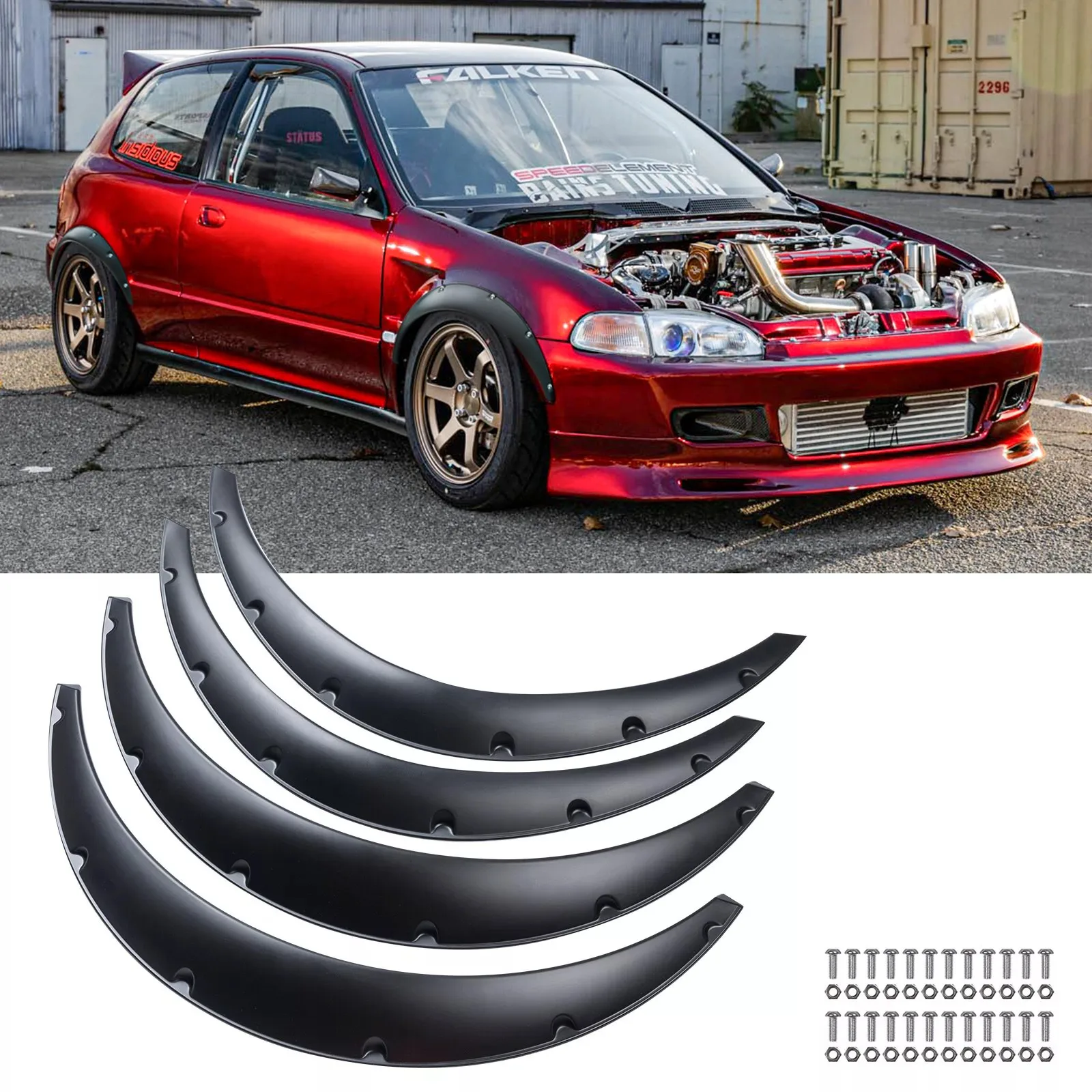 

For Honda Civic EG Hatch 4X 3.2" Fender Flares Wheel Arches Extra Wide Body Kit