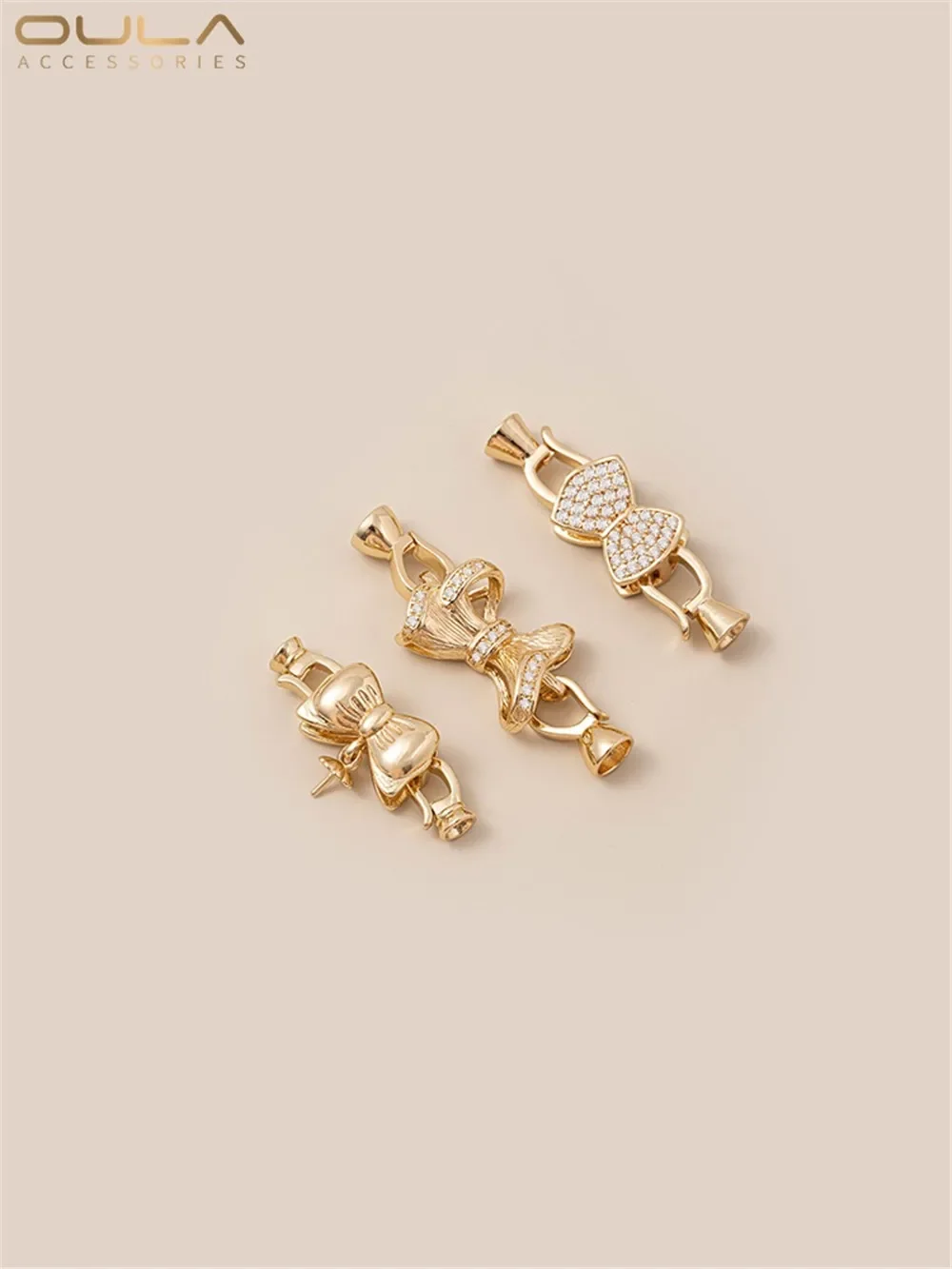14K Gold Bag Zircon Bow Pearl Necklace Buckle Pendant Buckle Handmade Pearl Jewelry Connecting Buckle Accessories