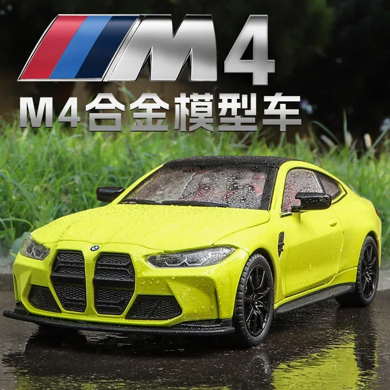 1:24 BMW M4 Diecast Alloy Metal Toy Car Miniature Vehicle Model Sound & Light Doors Openable Collection Gift For Boy