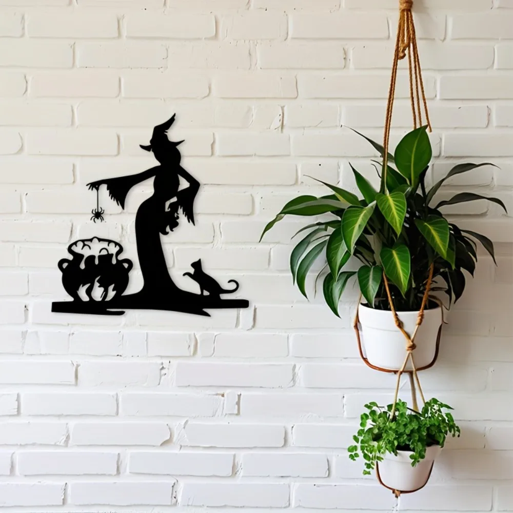 CIFBUY Iron Wall Art Witch Spider Cat Metal Sculpture Hanging Plaque Rustproof Home Gothic Decor Ornament Accent Piece