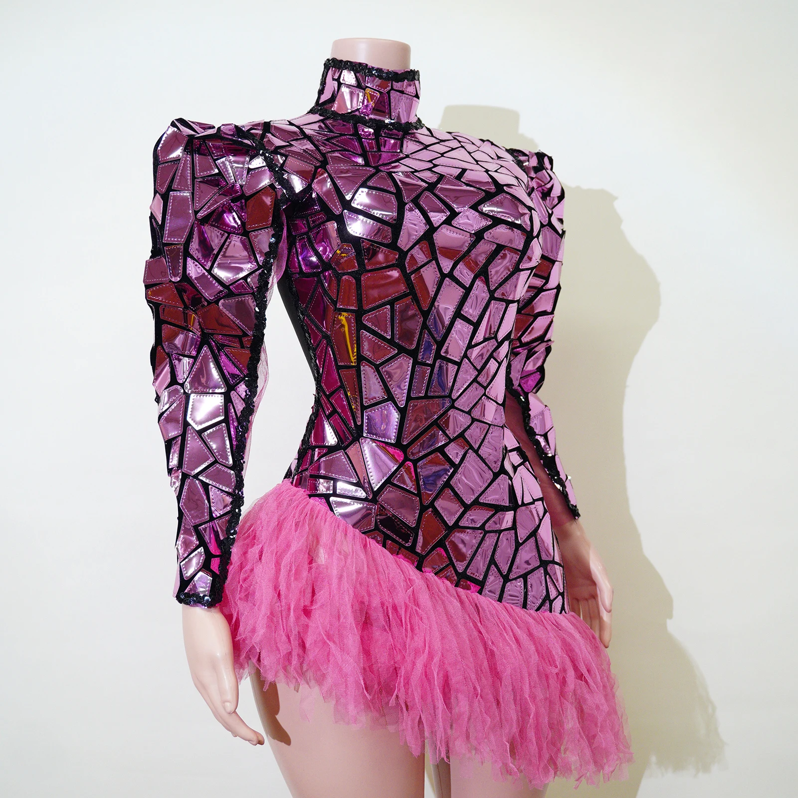 

Women's Pink Laser Sequin Tassel Backless Skirt Birthday Celebration Evening Club Party Singer Dancer Stage Performance Costume