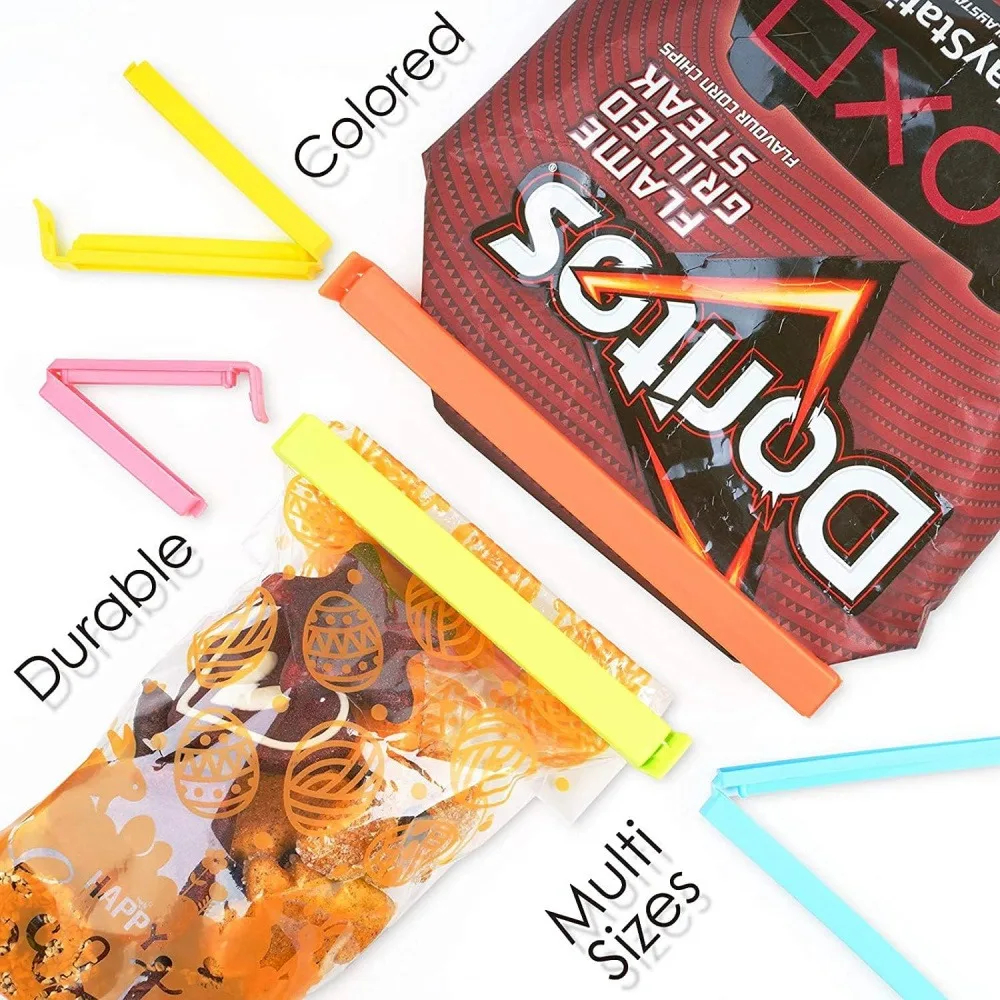 8 Pack Food Bag Sealing Clips, 11cm Strong Buckle Kitchen Clips for Chips, Snacks, Pet Food, Reusable Bag Closures for Freshness (Random Colors)