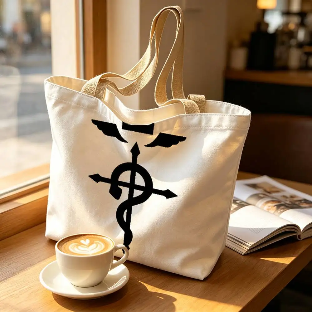 F-Fullmetal Cool AlchemistS Print Canvas Tote Bag Handbag For Daily School Commute Casual Shoulder Bag