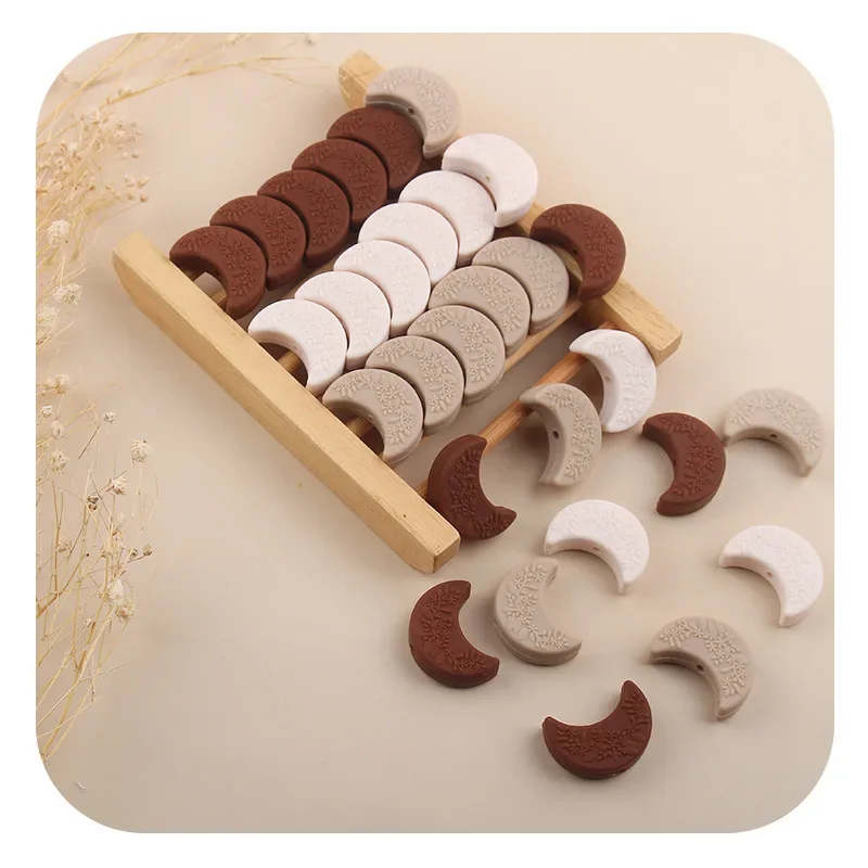Kissteether 3pc Silicone Bead Food Grade Focal Beads DIY Pacifier Chain Bracelet Necklace Accessories Jewelry Making Moon Shape