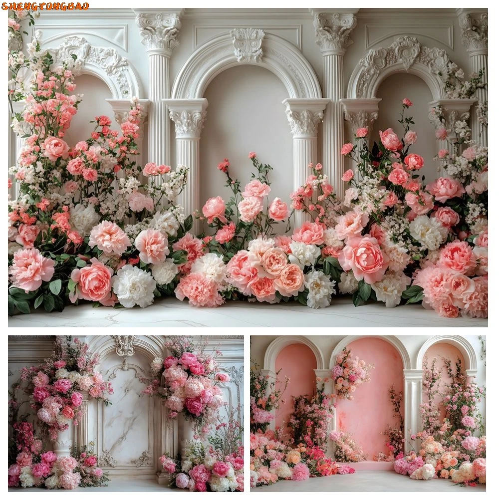 

Wedding Photography Backdrop Flowers European Style Palace Wall Bride Photo Pregnant Art Portrait Photocall Background Decor