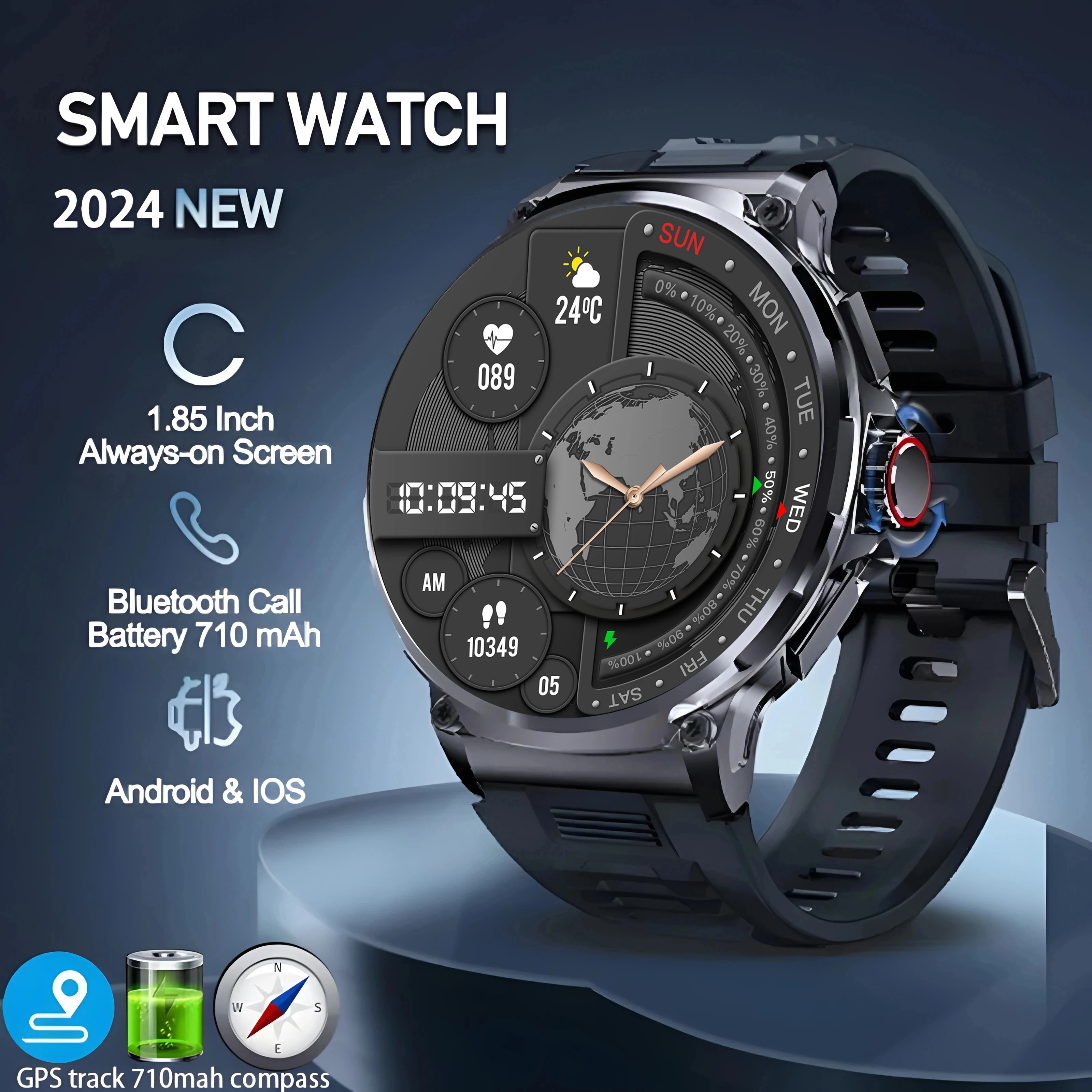 

New 710mAh Bluetooth Call Smart Watch Men Sports Fitness Watches 1.85"HD Heart Monitor Waterproof Smartwatch For XIAOMI Android