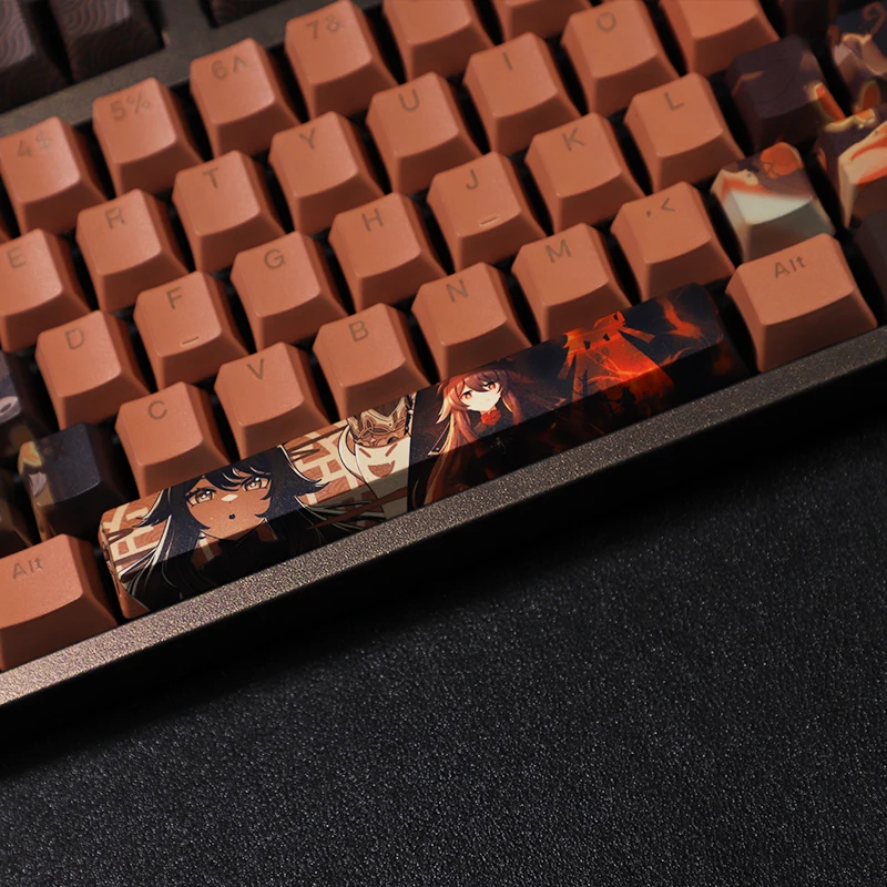 Imagem -06 - Genshin Impacto hu Tao Keycaps Xda Chocolate para Teclado Cinco-sided Sublimação Pbt Keycap Cherry Perfil Key Cap Gk61 108 Teclas