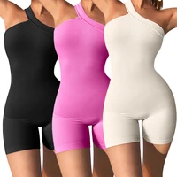 Peleles de Yoga para mujer, mono acanalado sin costuras con Control de barriga de una pieza, ropa deportiva de Fitness a la moda con un hombro