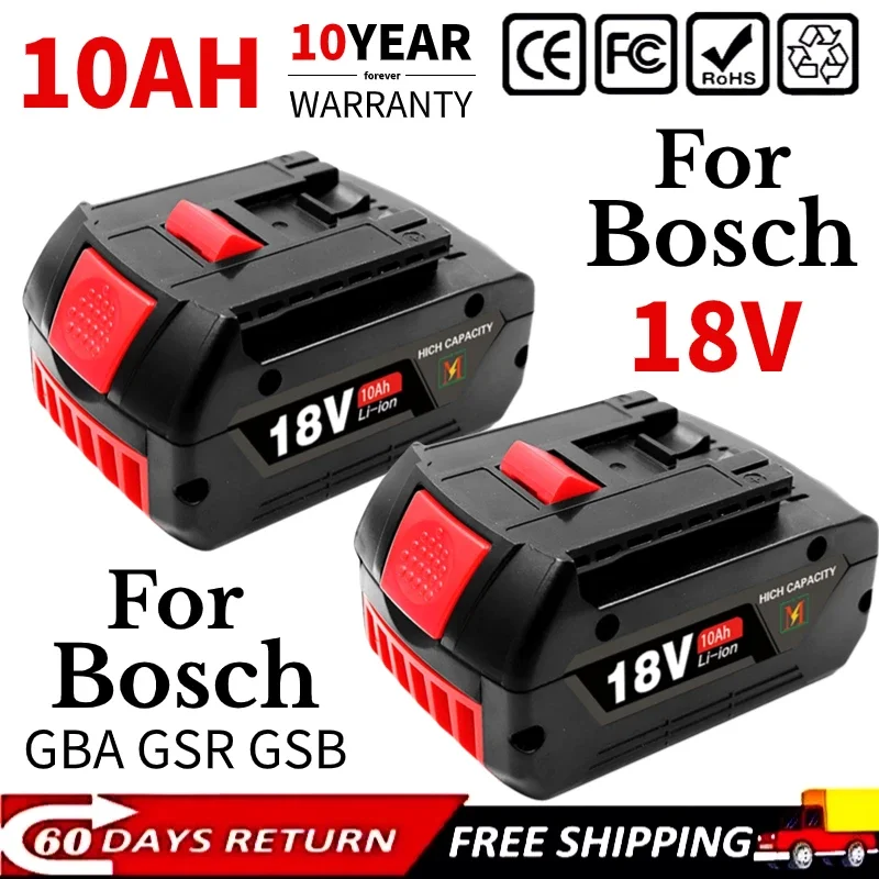 

For Bosch professional 18V 10.0AH Li-ion battery BAT610G+AL1820CV replacement with LED & for Bosch quick charger 14.4V-18V 18650