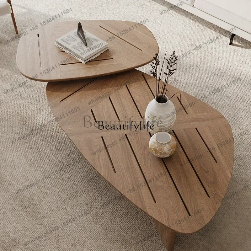 FGItalian minimalist solid wood hollow coffee table combination living room walnut pattern set