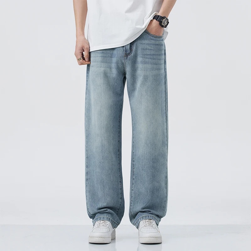 

Elastic jeans men's 2025 new style fabric high-quality soft loose wide pants elastic waist casual denim pants street wear