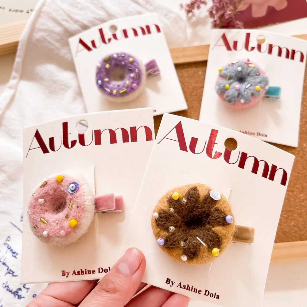 Korean Wool Simulation Donut Children's Hairpin Cute Girl Korean Duck Bill Clip Girl Headdress