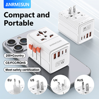 ANRMESUN 65W GaN Universal Travel Adapter with 2 USB 2 Type C Fast Charging All-in-one Travel Charger EU/UK/USA/AUS for Travel