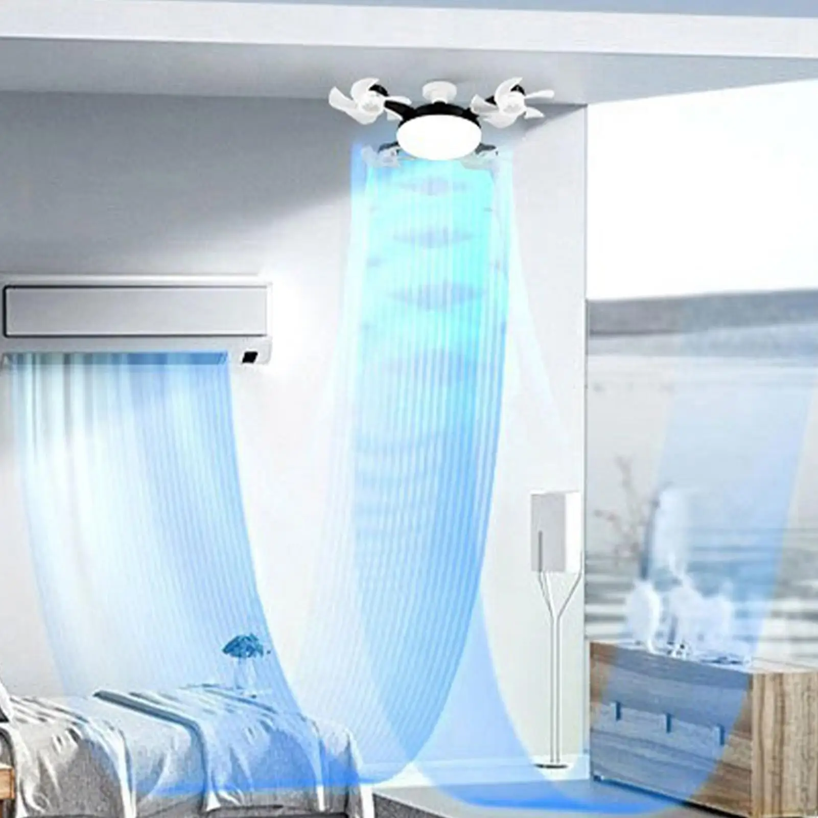 Ceiling Fan With Timer Remote 3-Speed E27 Socket Lighting Screw-in Ceiling Fan Light Bulb For Indoor Home Office Kitchen Bedroom