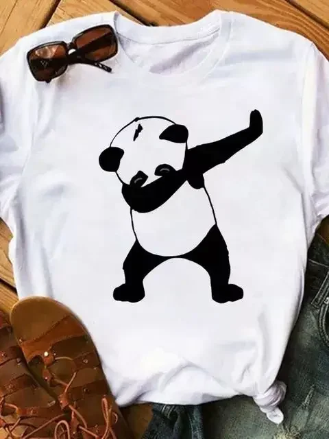 Maycaur 夏の女性の Tシャツルーズトップスかわいいパンダハートプリント半袖女性ルーズカジュアル Tシャツレディーストップ Tシャツ Y2K トップ