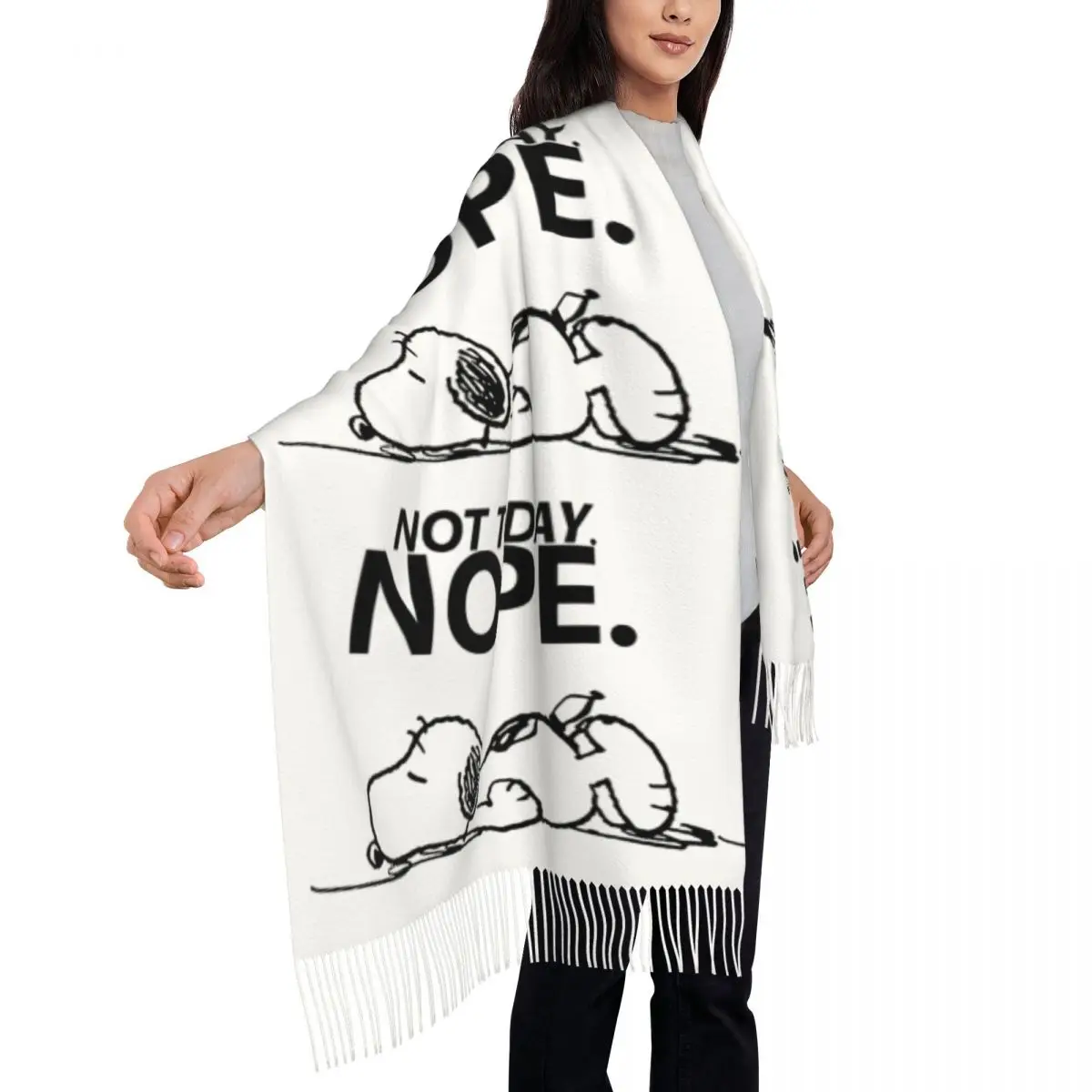 Custom Snoopys Nope Not Today Tassel Scarf Women Winter Warm Shawls Wraps Female Scarves