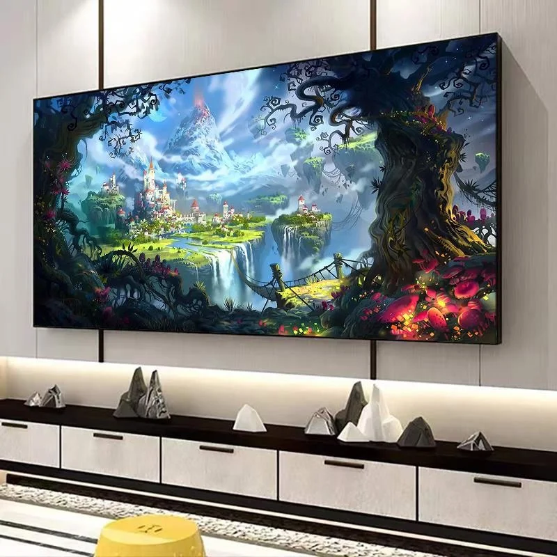 Golden Mountain Landscape Canvas Painting Fantasy Fairy Tale Landscape Painting Posters Prints Wall Art Pictures Living Decor