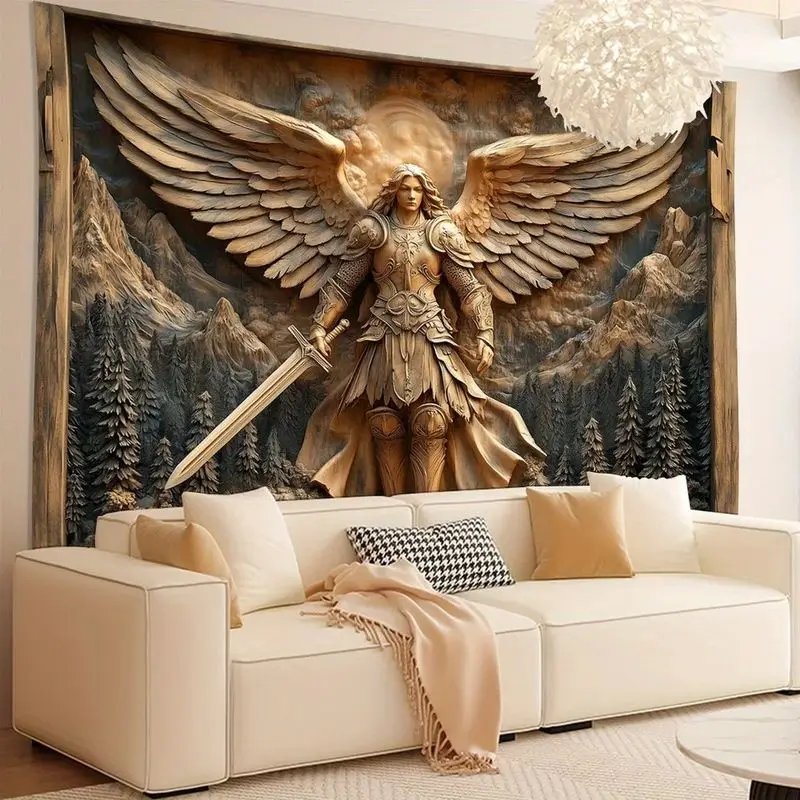 VIKAMA Light Luxury Golden Angel Warrior Tapestry Living Room Bedroom Office Decoration Wall Hanging Home Decoration
