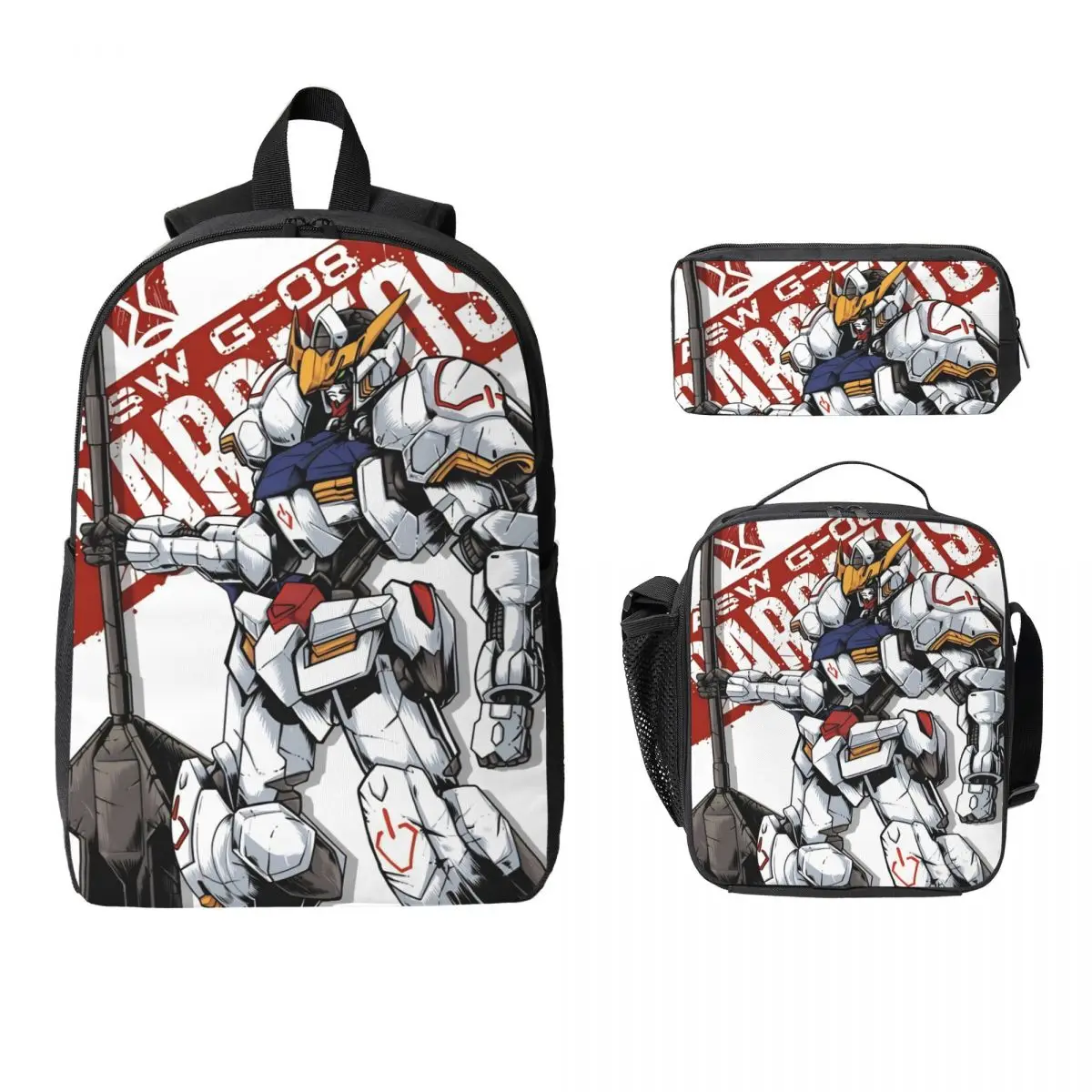 3Pcs Mobile Suit Gundams  Backpack Set for Girls Boys Pencil Boxes Bookbag Sets with Lunch Box For School Students Knapsack