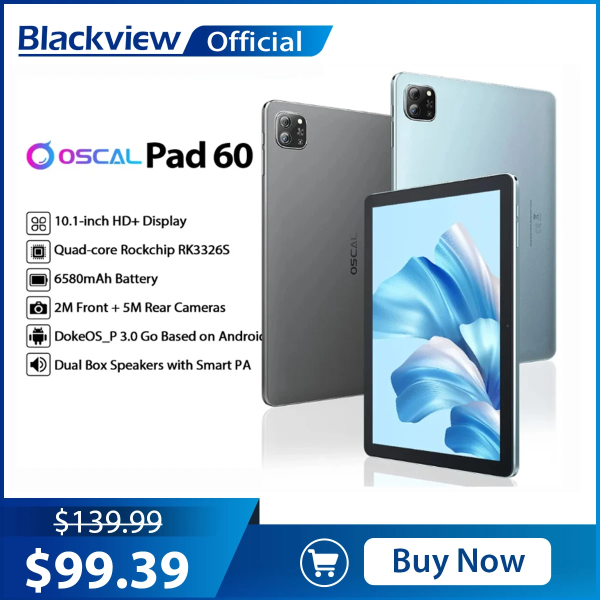 Blackview Oscal Pad 60 Tablet 3GB+64GB Android 12 10.1'' HD+ Display Dual Box Speaker 6580mAh Battery Wifi Tablets PC