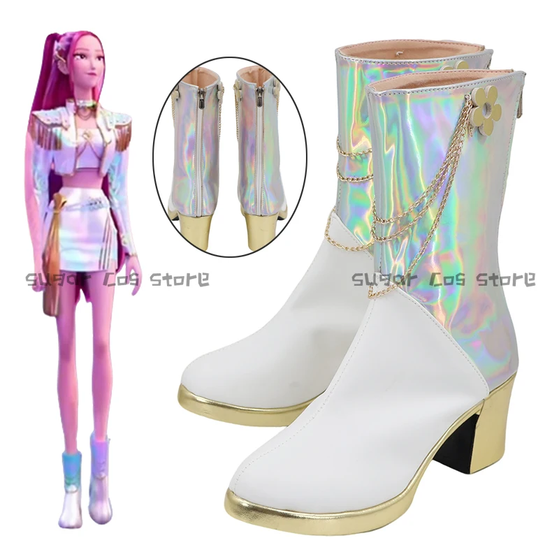 Demon Hunters Mira Anime Cosplay Schoenen Laarzen KPOP Huntrix Wit PU Lederen Laars Voor Vrouwen Mannen Halloween Carnaval Party Props