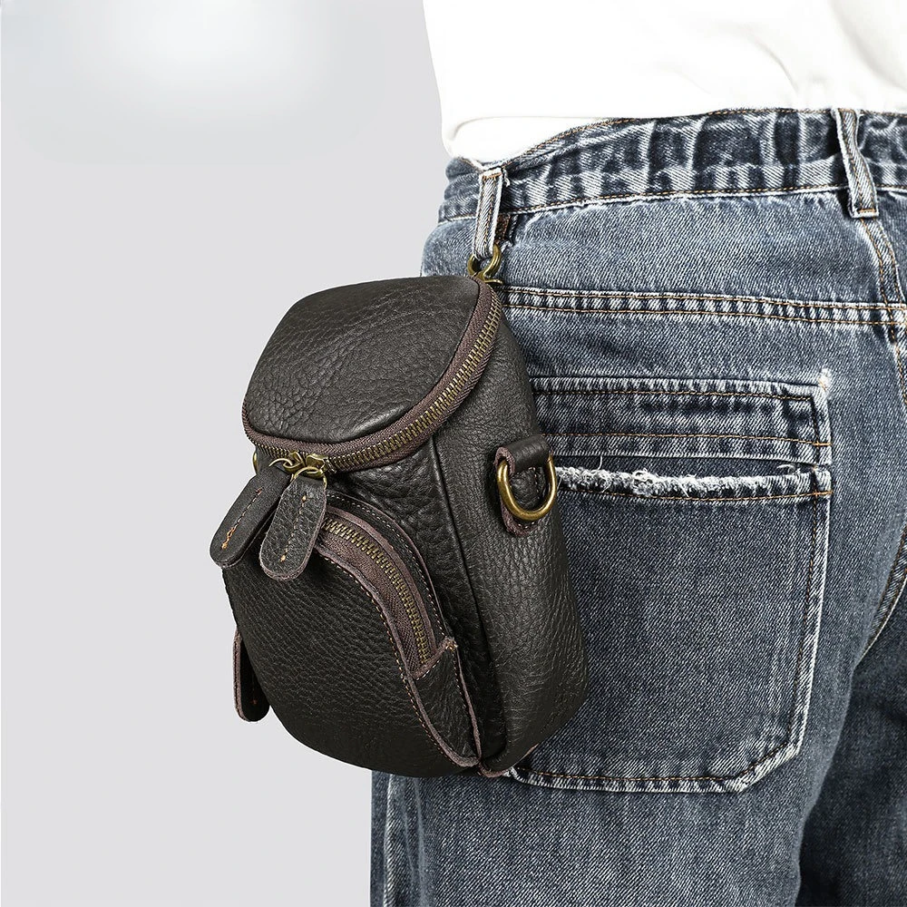 

Heavy Duty Leather Drop Leg Bag - Men's Tactical Cowhide Fanny Pack, Secure Crossbody Purse for Hiking & Cycling