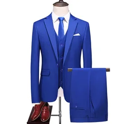 Fashion Royal Blue Mens Suits Formal Business Blazer Notched Lapel Wedding Groom Tuxedo 3 Piece Jacket Vest Pants Costume Homme