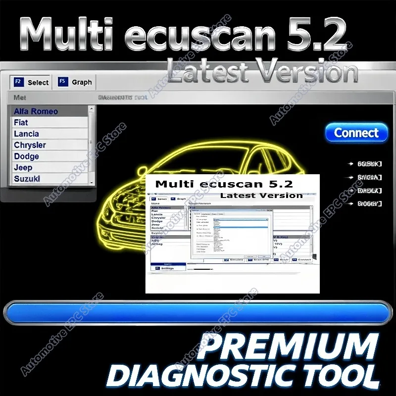Новейший зарегистрированный неограниченный кейген Multiecuscan V5.2 для сканера Fi/at OBD2, работающий с диагностическим инструментом ELM327 OBDII.