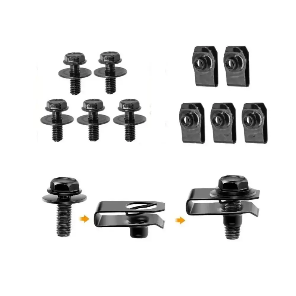 30pcs Universal Car Body Bolts Clip Black 6MM Self-Tapping Screws Splash Shield Guard Fender Liner Retainer Fastener Rivet Screw