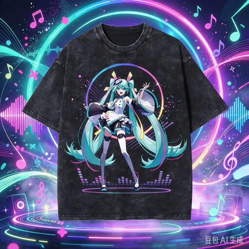 Summer 2026 Japanese Anime Hatsune Miku Vintage Washed T Shirt Men Women Oversized Streetwear Graphic Tees Casual Cotton Tops