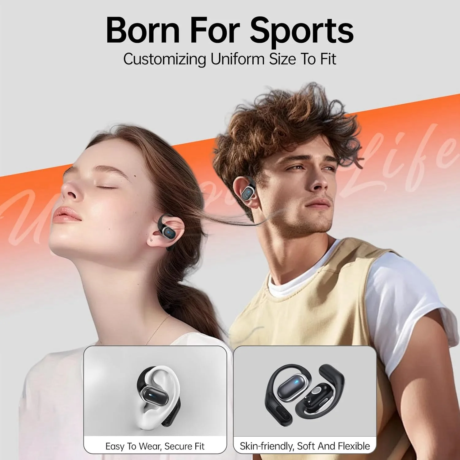 Bluetooth 5.4 Earphones True Wireless Headphones with Mic Touch Control Noise Reduction Earhooks Waterproof Headset for Sports
