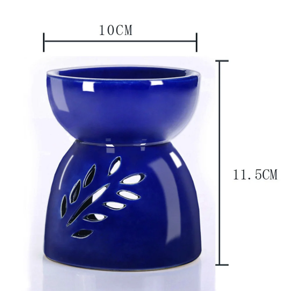 

Blue Ceramic Tea Light Holder with Hollow Leaf Design Aromatherapy Burner for Fragrance Diffuser Living Room Decoration