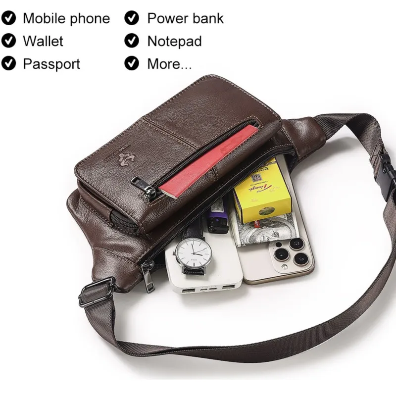 الرجعية حقيقية جلد البقر الرجال الخصر حقيبة الرياضة في الهواء الطلق حقيبة صدر للرجال المألوف التنقل واحدة الكتف حقيبة كروسبودي للعمل #3