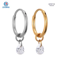QM ASTM F136 Titanium Clicker Hoop Ring with Water Drop Pendant Earrings Daith Body Piercing Jewelry